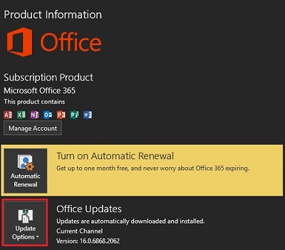 turn off updates office for mac